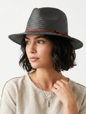 Brixton Black Straw Fedora Coastal Cowgirl Sun Hat OS